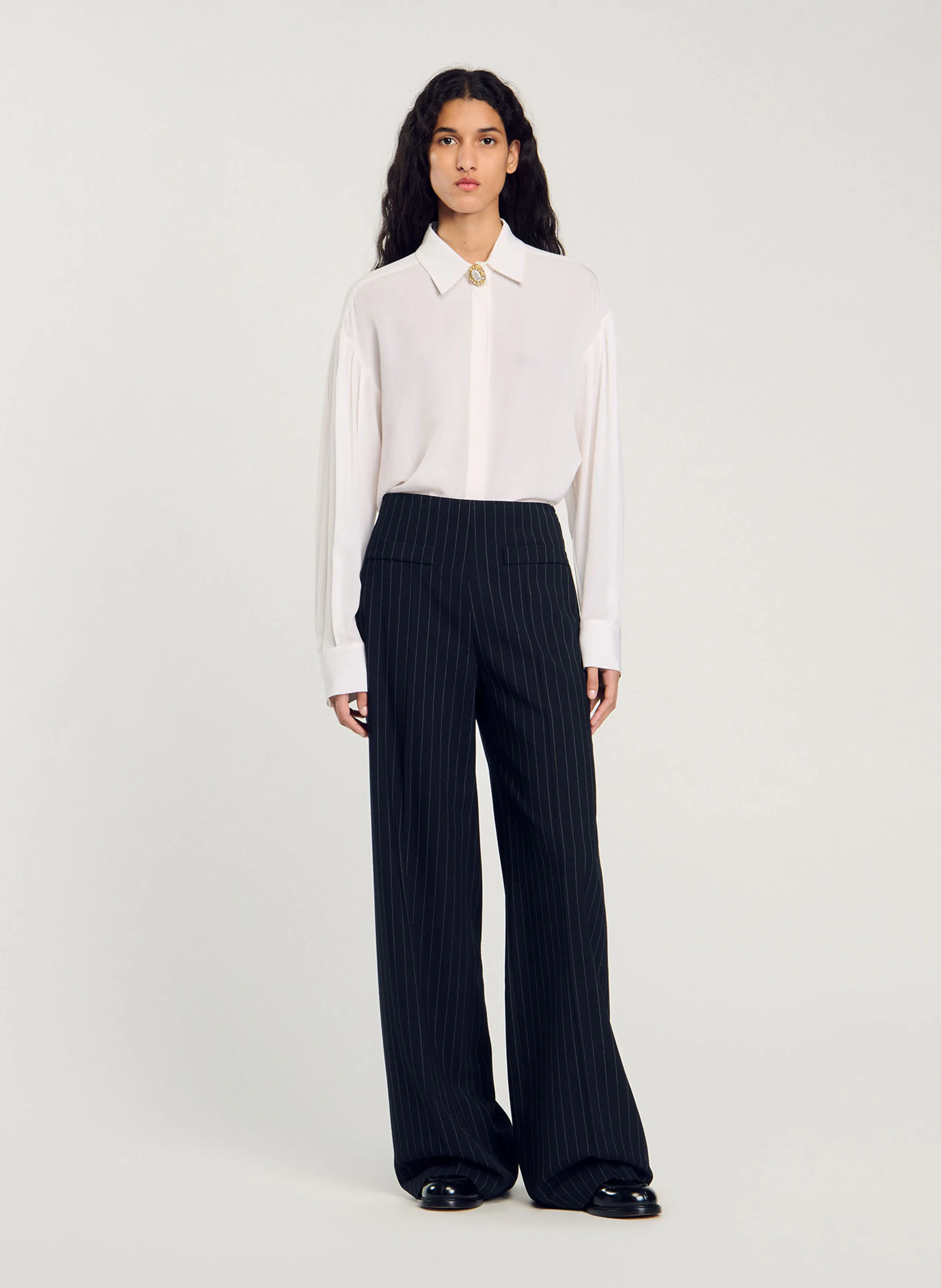 Pantalon droit rayé | Noir