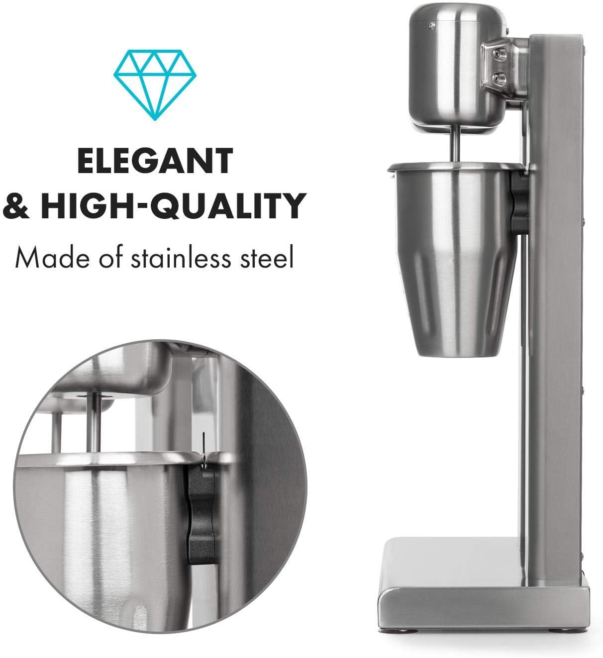 Klarstein Kraftpaket II Pro Doppel Drink Mixer, 160 Watt, 2 x 1 L, 2 Stufen, 20000 U/min, 2 Mixbecher aus Edelstahl, Milk- & Proteinshake, Doppel-Getränkemixer, Cocktail, Bar Mixer, Gastro, silber