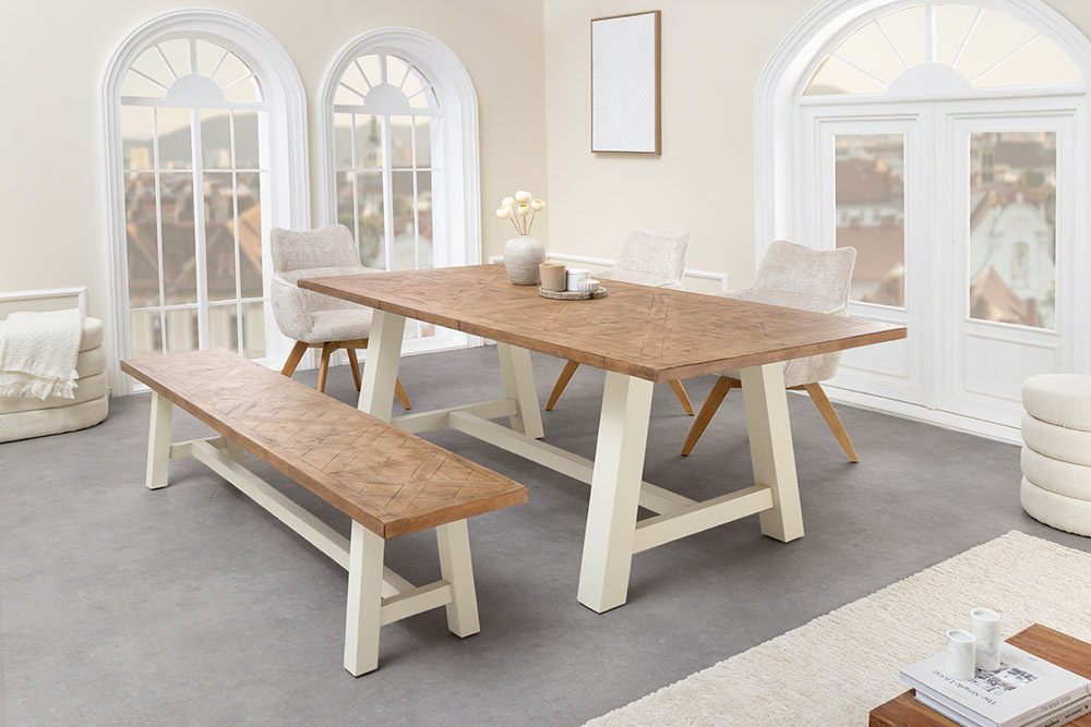 Massiver Esstisch HAMPTONS 165cm hellbraun creme Pinienholz