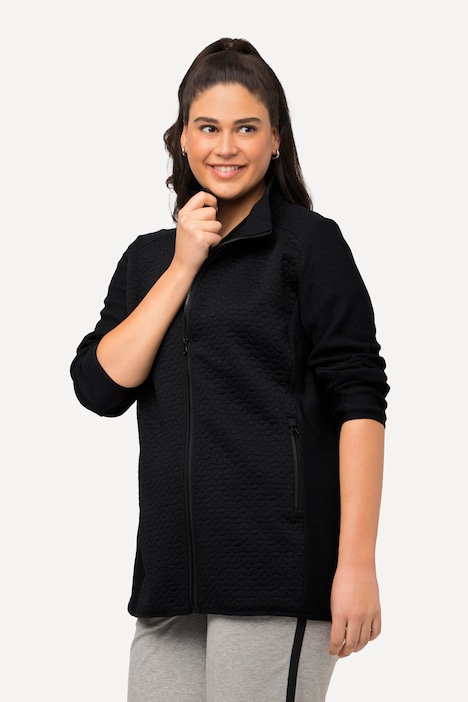 Strickfleece-Jacke, Stickerei, Stehkragen, Zipptaschen
