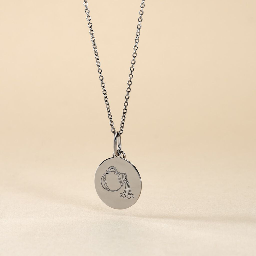Pendentif Zodiaque Rond Argent Blanc