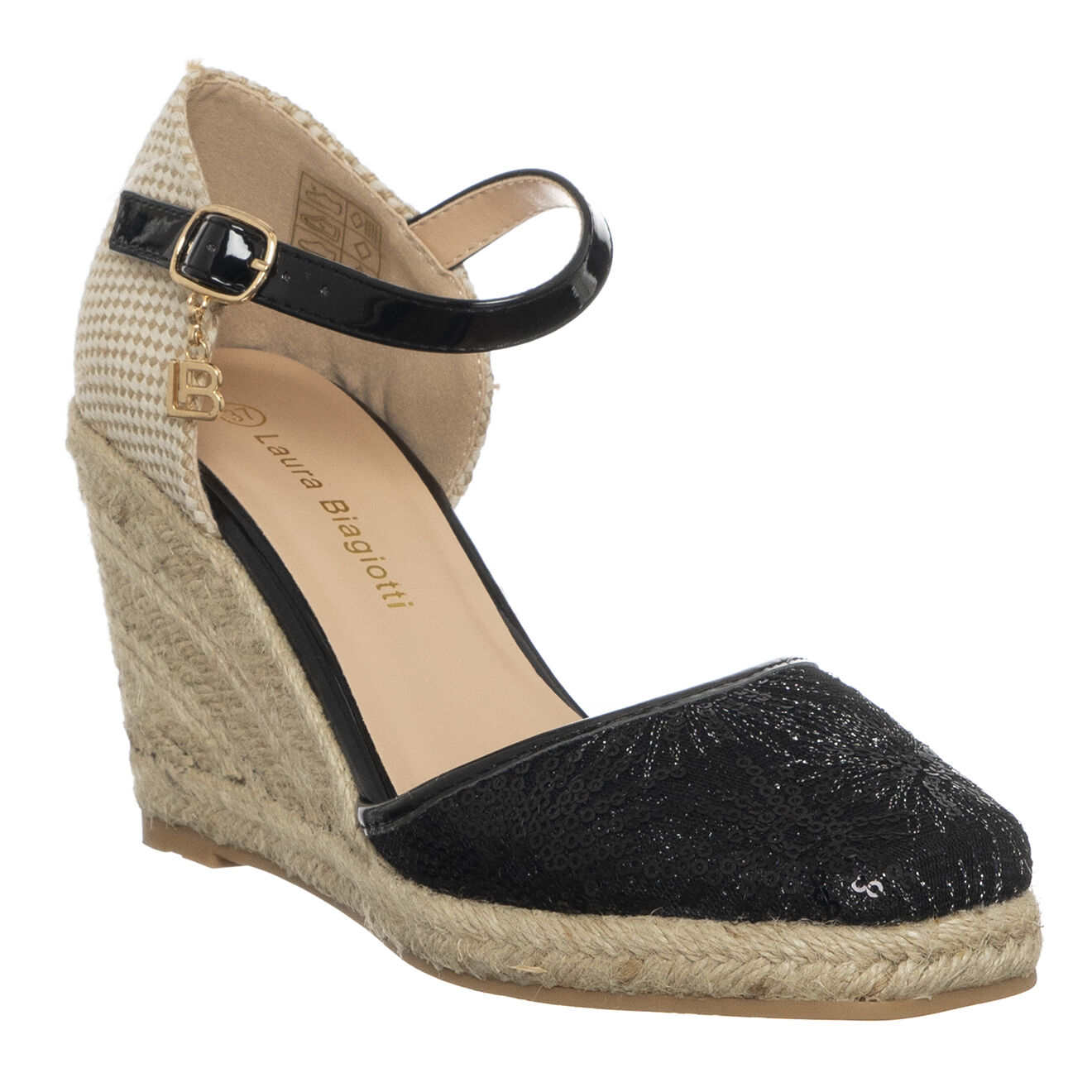 Laura Biagiotti Espadrilles Compensées Vertina noir/beige - Talon 8.5 cm