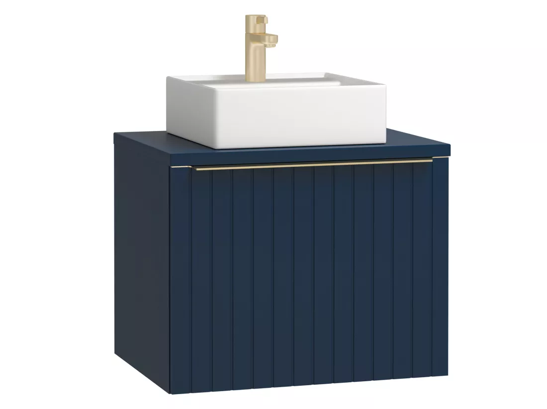 Meuble de salle de bain suspendu simple vasque strié bleu - 60 cm - JOSEPHA