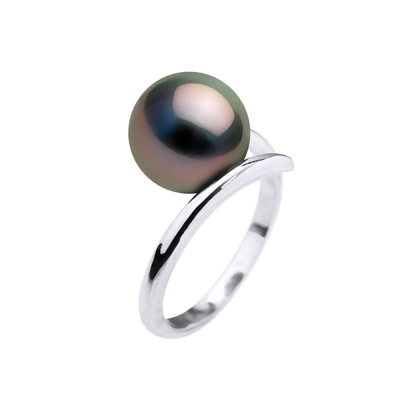 Mitzuko Bague Jonc Or Blanc & Perle de Culture de  Tahiti ronde noire