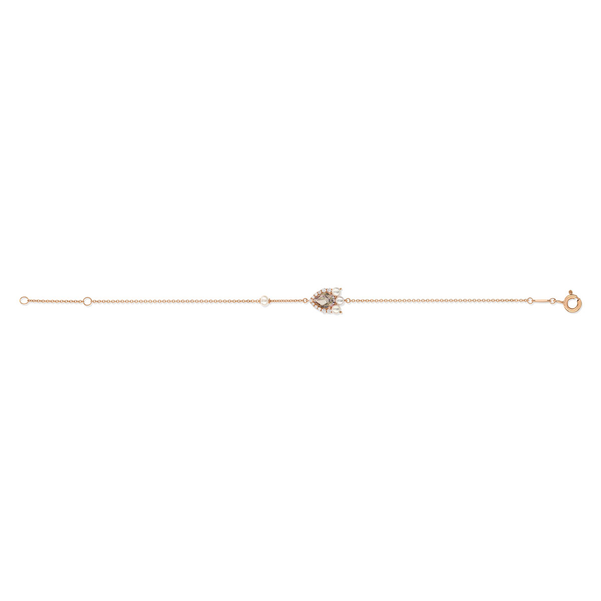 Bracelet or 375 rose topaze zirconia et perle