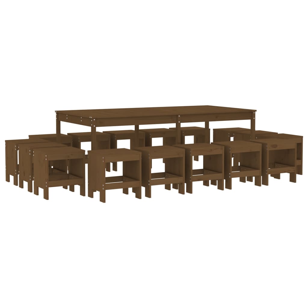 Ensemble à dîner de jardin 17 pcs marron miel bois pin massif