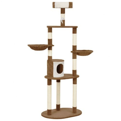 Arranhador marrom para gatos com hastes de sisal.