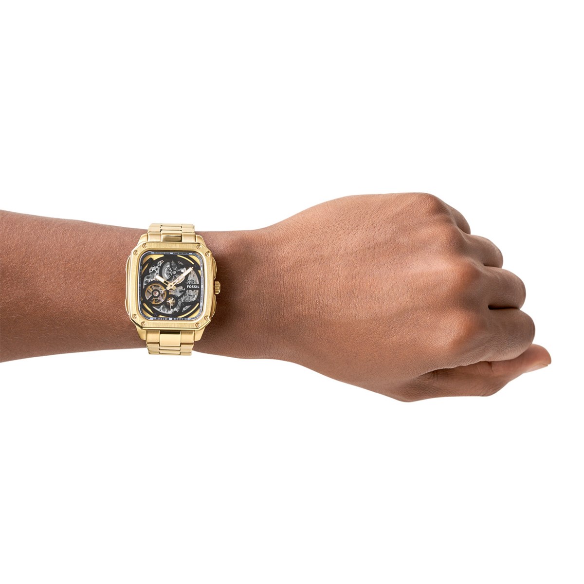 Montre Fossil automatique Inscription acier dore