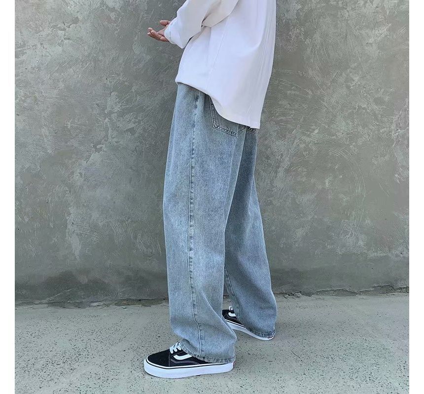 Wewewow - Mid Rise Washed Wide Leg Jeans