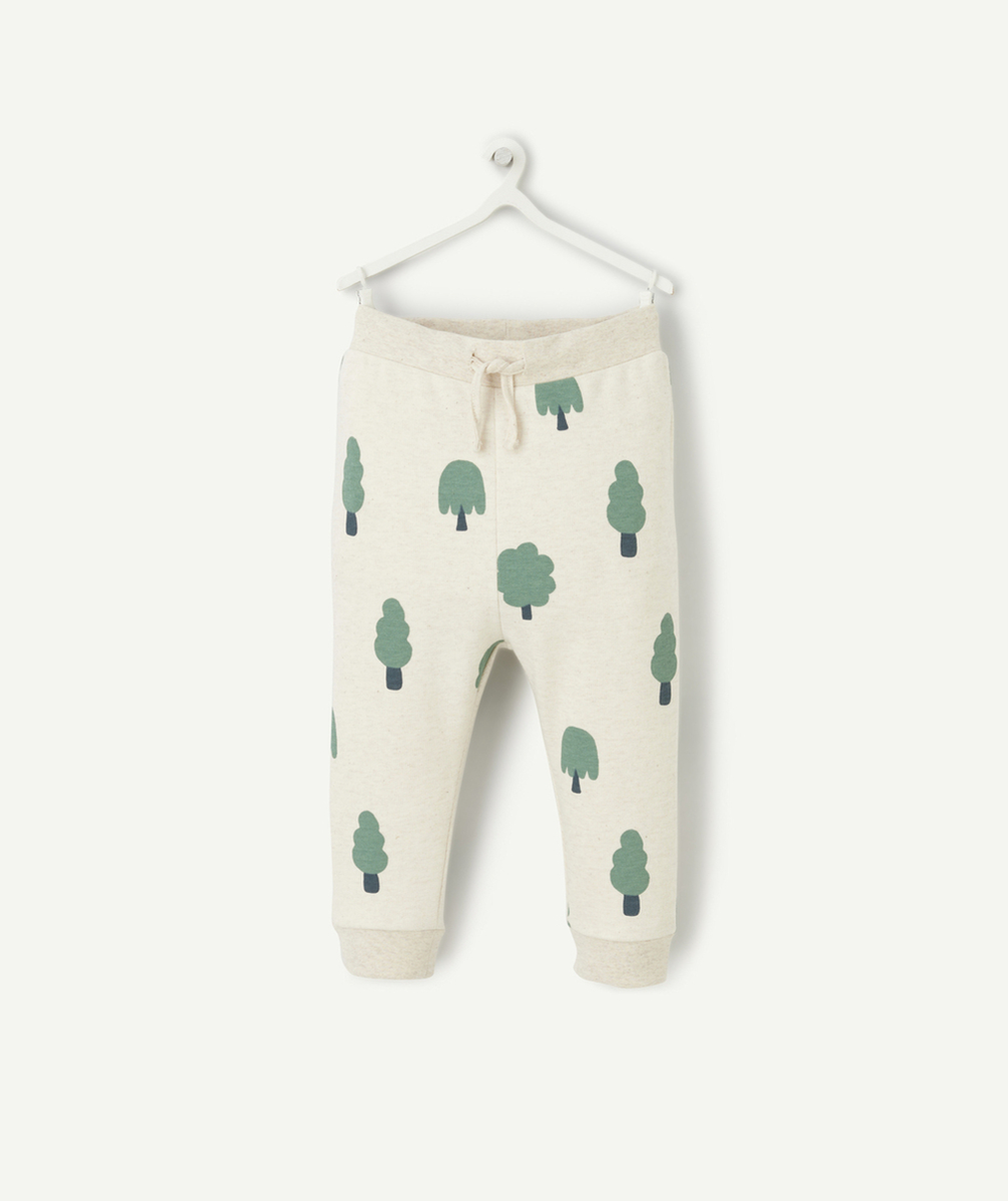 PANTALON DE JOGGING BÉBÉ GARÇON ÉCRU CHINÉ AVEC IMPRIMÉ ARBRE