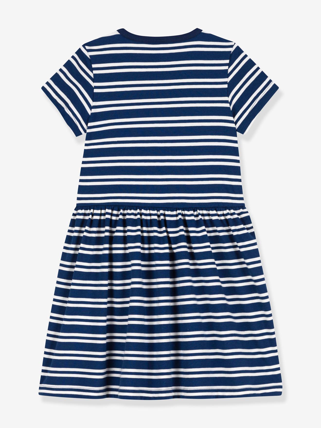 Vestido curto de algodão orgânico azul PETIT BATEAU com mangas curtas