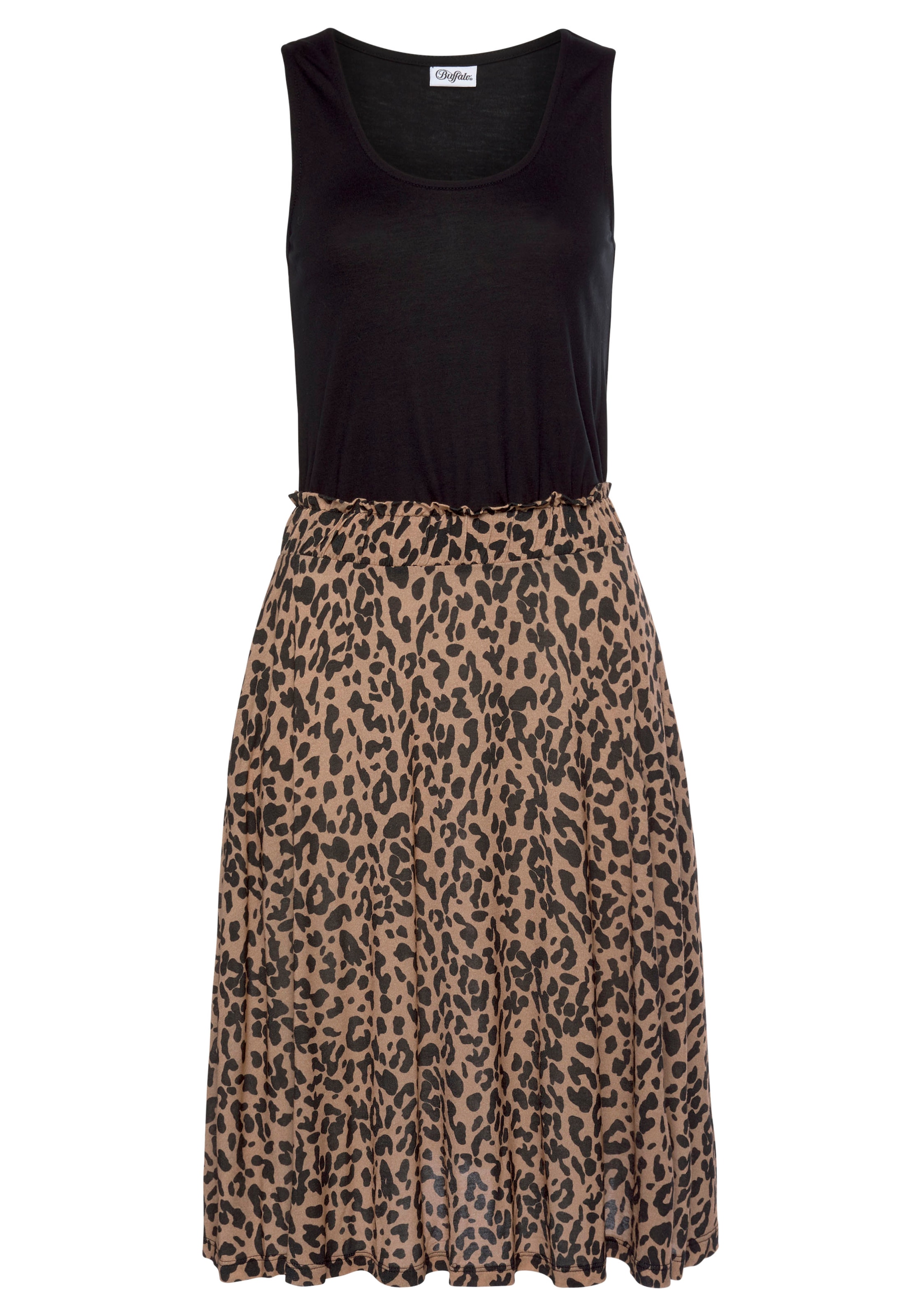 Buffalo Jerseykleid Seitennahttaschen mit Paperbag-Bund und Animalprint, Leokleid, Sommerkleid