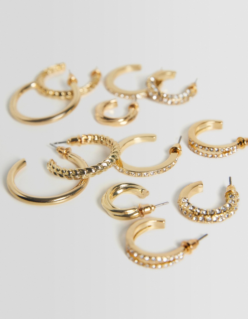 Conjunto de 6 pares de brincos com textura de strass