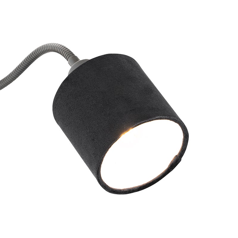 Zwarte wandlamp met zwarte kap, schakelaar en flexibele arm - Merwe