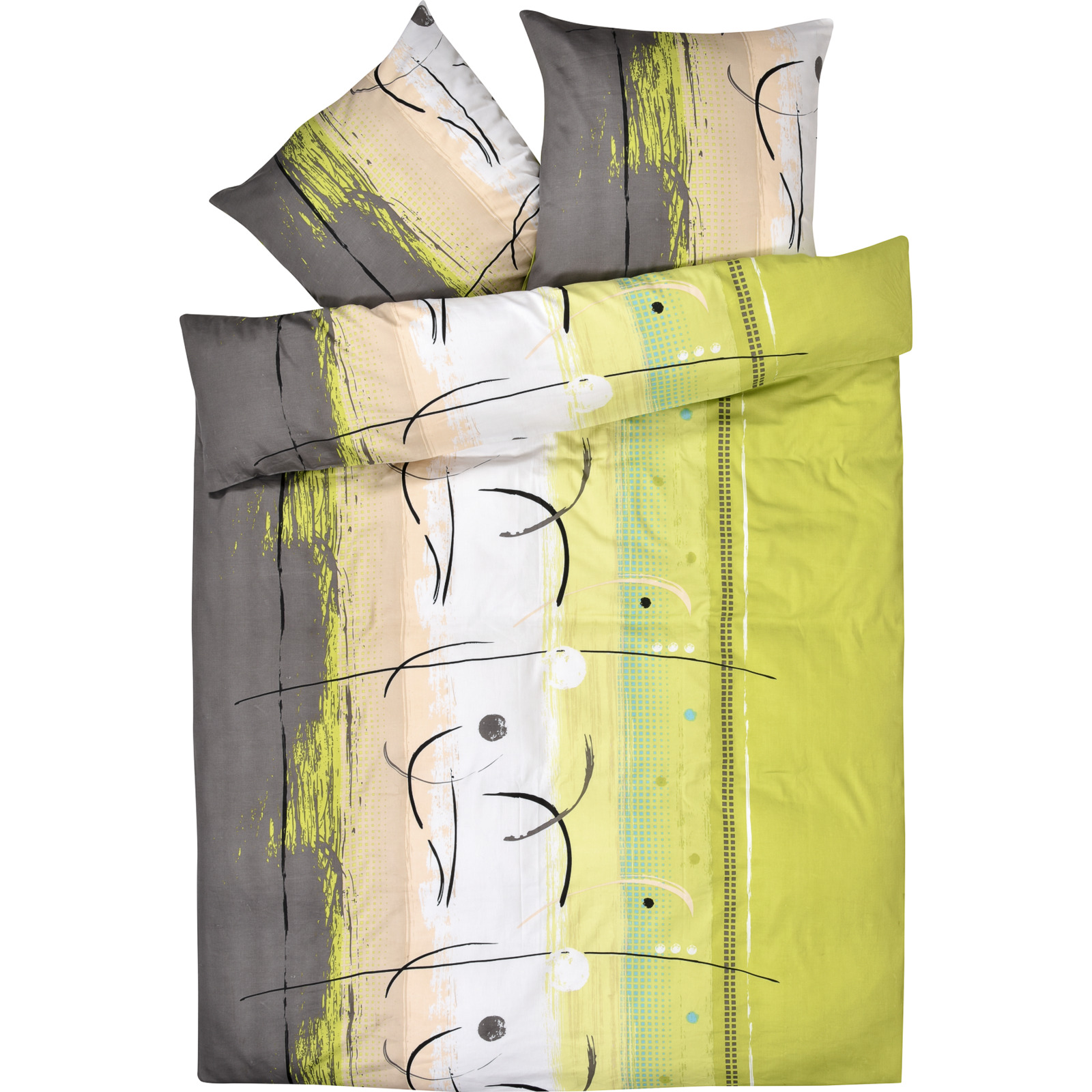 Bettwäsche Satin Muster grün 160x210 65x100 Bettanzug Nord