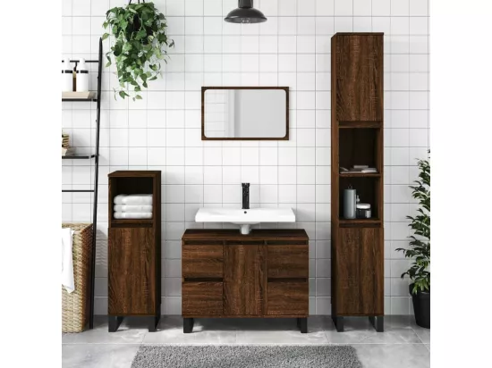 Armoire salle de bain chêne marron 80x33x60cm bois d'ingénierie