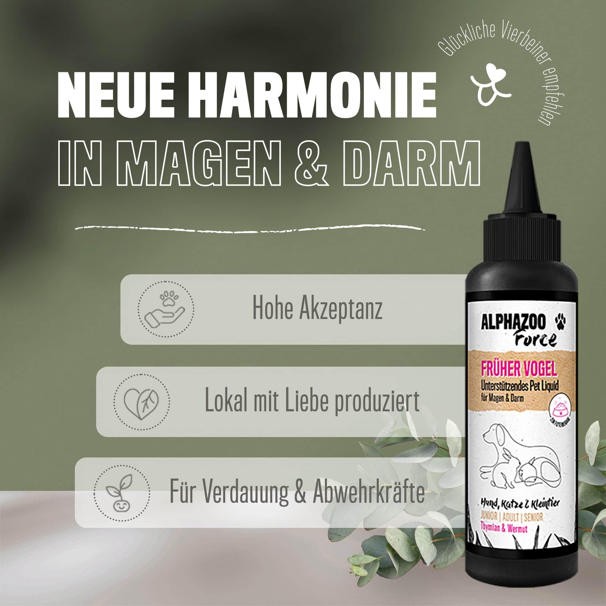 ALPHAZOO Früher Vogel Liquid für Hunde, Katzen & Pferde I Natürliche Wurmkur & Entwurmung