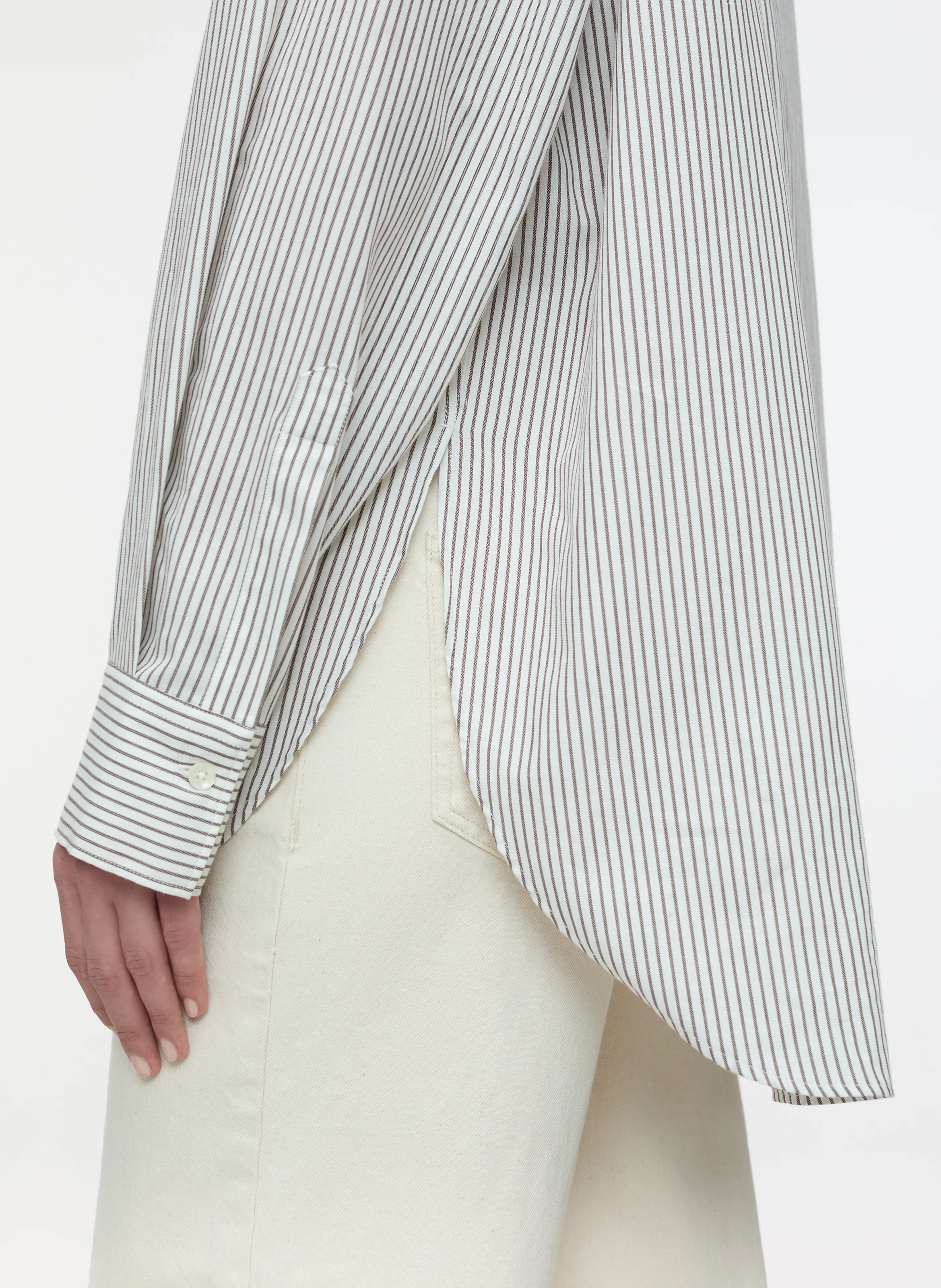 Chemise col classique en coton et en laine mélangée | Beige