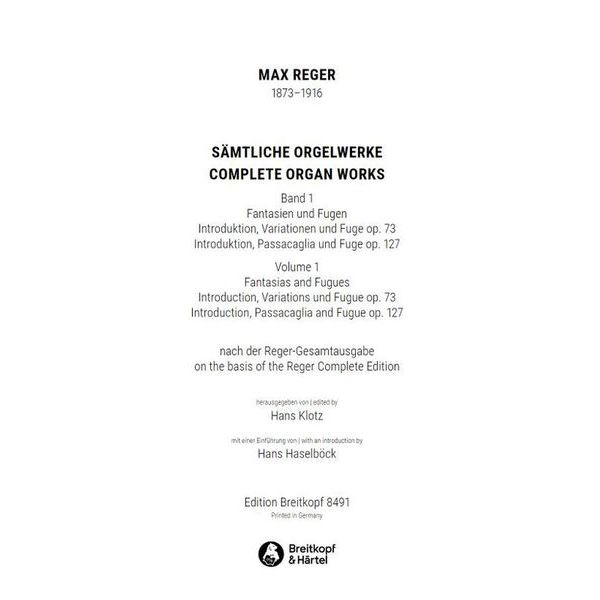 Breitkopf & Härtel Reger Sämtliche Orgelwerke