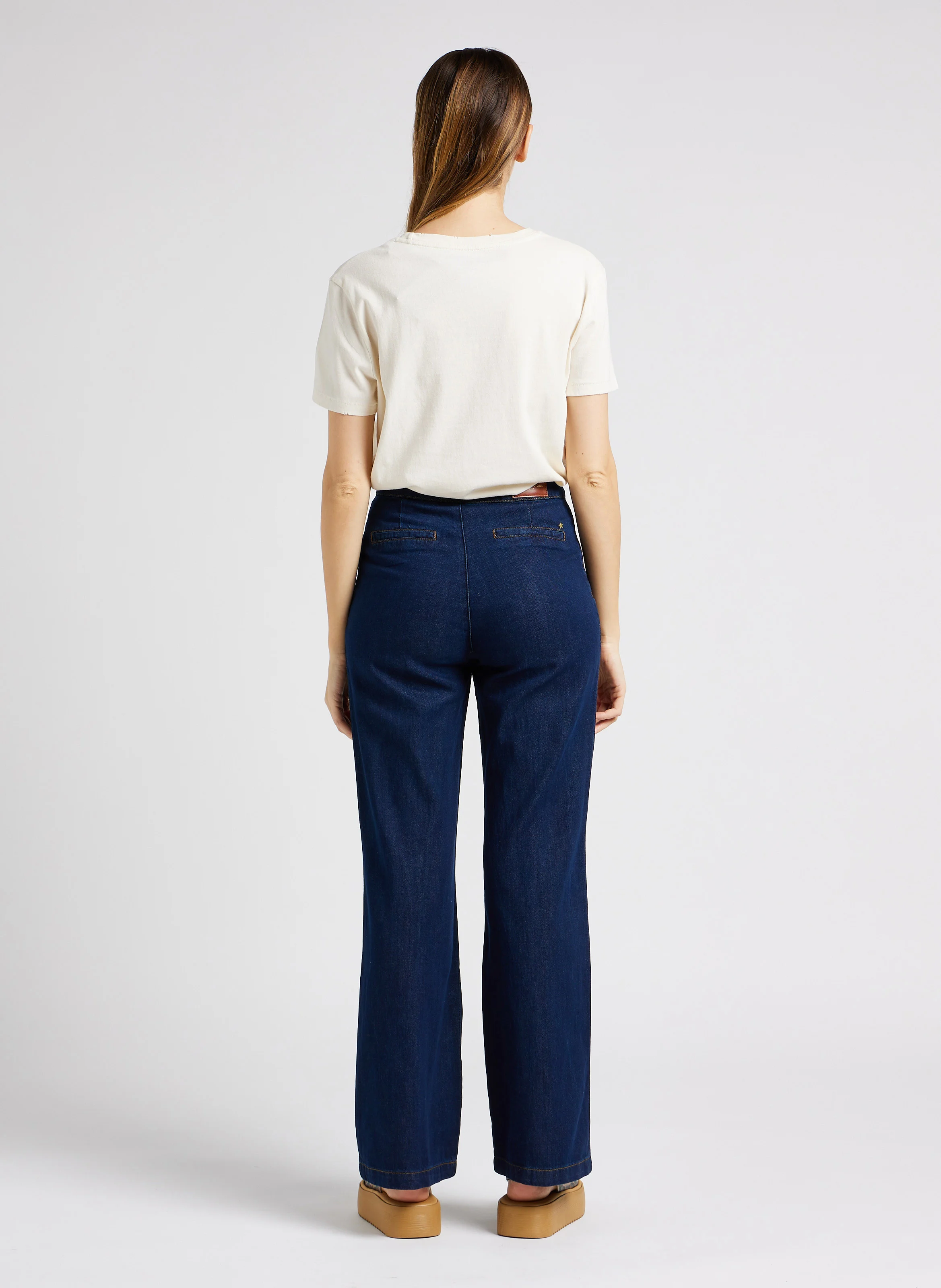 PAULA - Pantalon flare en coton mélangé| Bleu