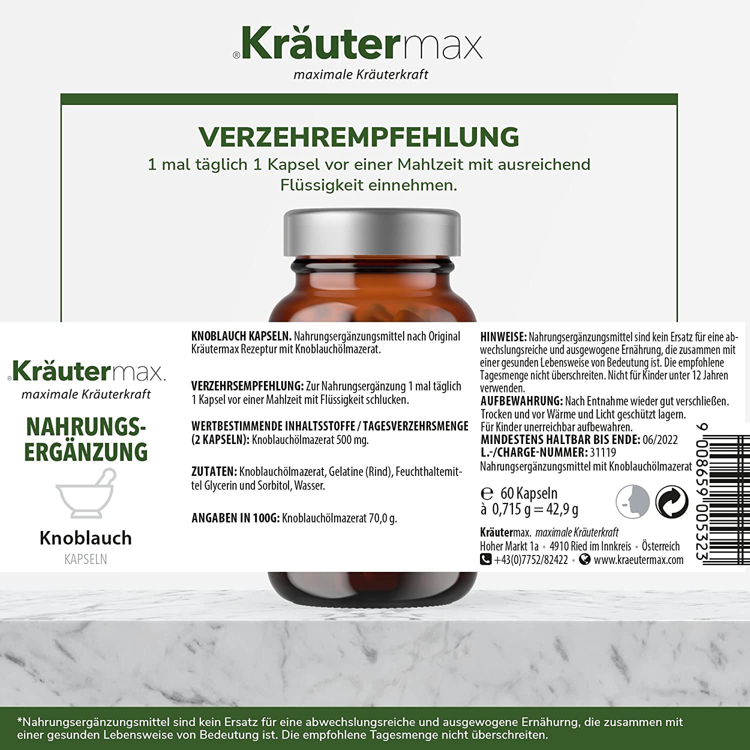 Kräutermax Knoblauch Kapseln mit 500 mg Knoblauch Öl Mazerat