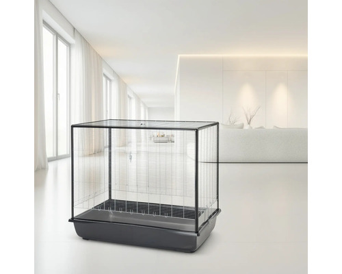 SAVIC Argus 120 Plexi Knockdown knaagdierkooi, ca. 118 x 64 x 94 cm, opvouwbaar, plexiglas frame, maaswijdte 6,5 mm, voor kleine knaagdieren, zwart/zilver