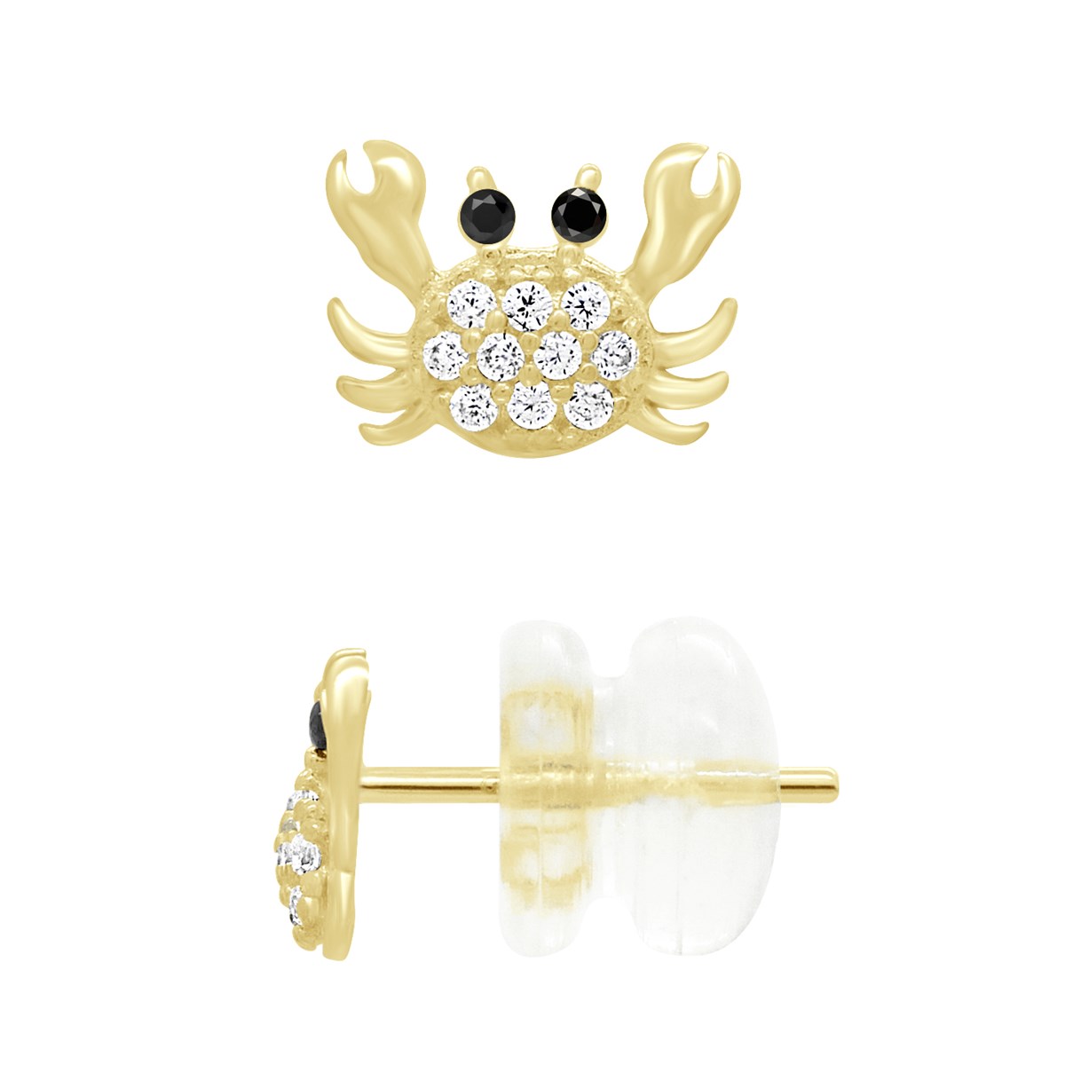 Boucles d'Oreilles Fantaisie - Crabe - Serties d'Oxydes de Zirconiums - Or Jaune