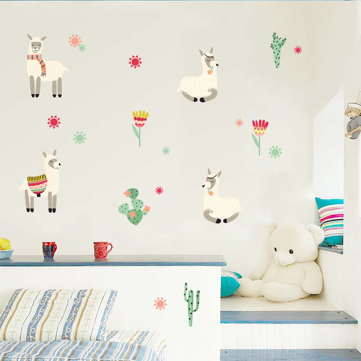(62x40cm) Wandtattoo Kinderzimmer Aufkleber Home Deko Wandsticker - Lama