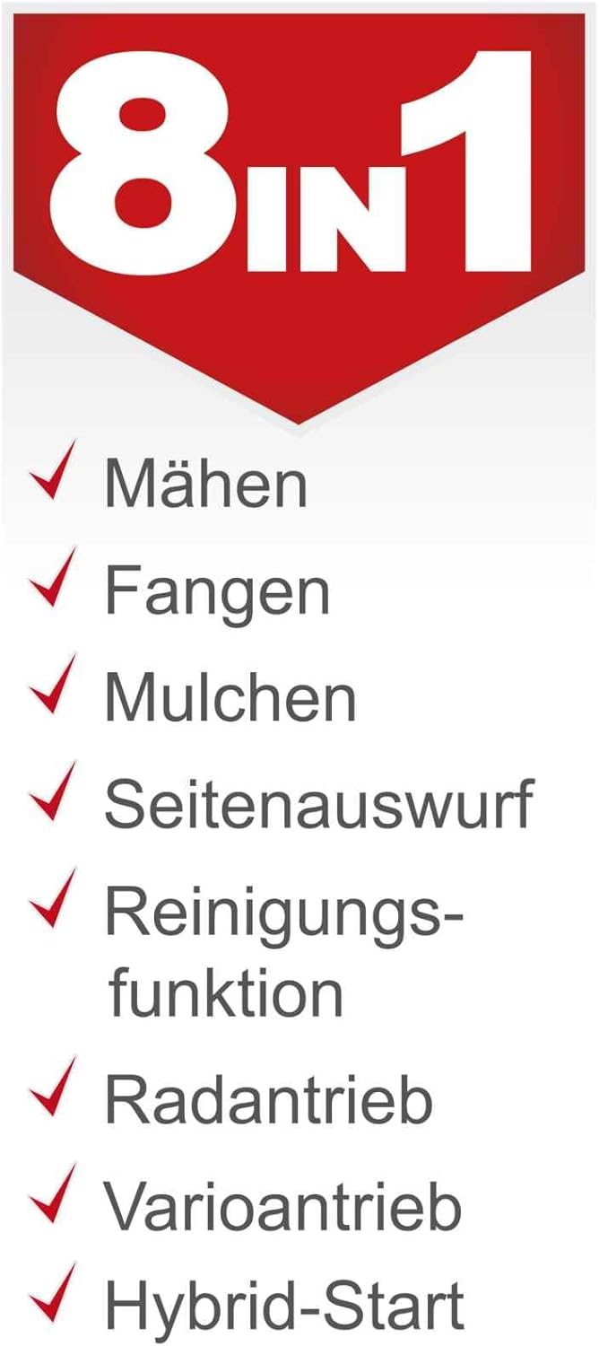 Scheppach MS225-53E VS Benzin Rasenmäher mit Antrieb & VarioSpeed - 6PS | E-Start | 53cm Schnittbreite | Reinigungsfunktion | 65 L Fangkorb | 7-stufige Höhenverstellung | Mulchfunktion | Seitenauswurf