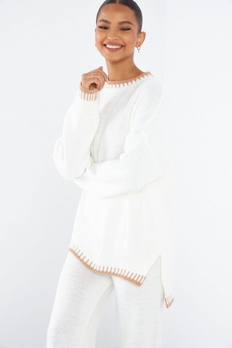 Ensemble 2 pièces pull + pantalon écru