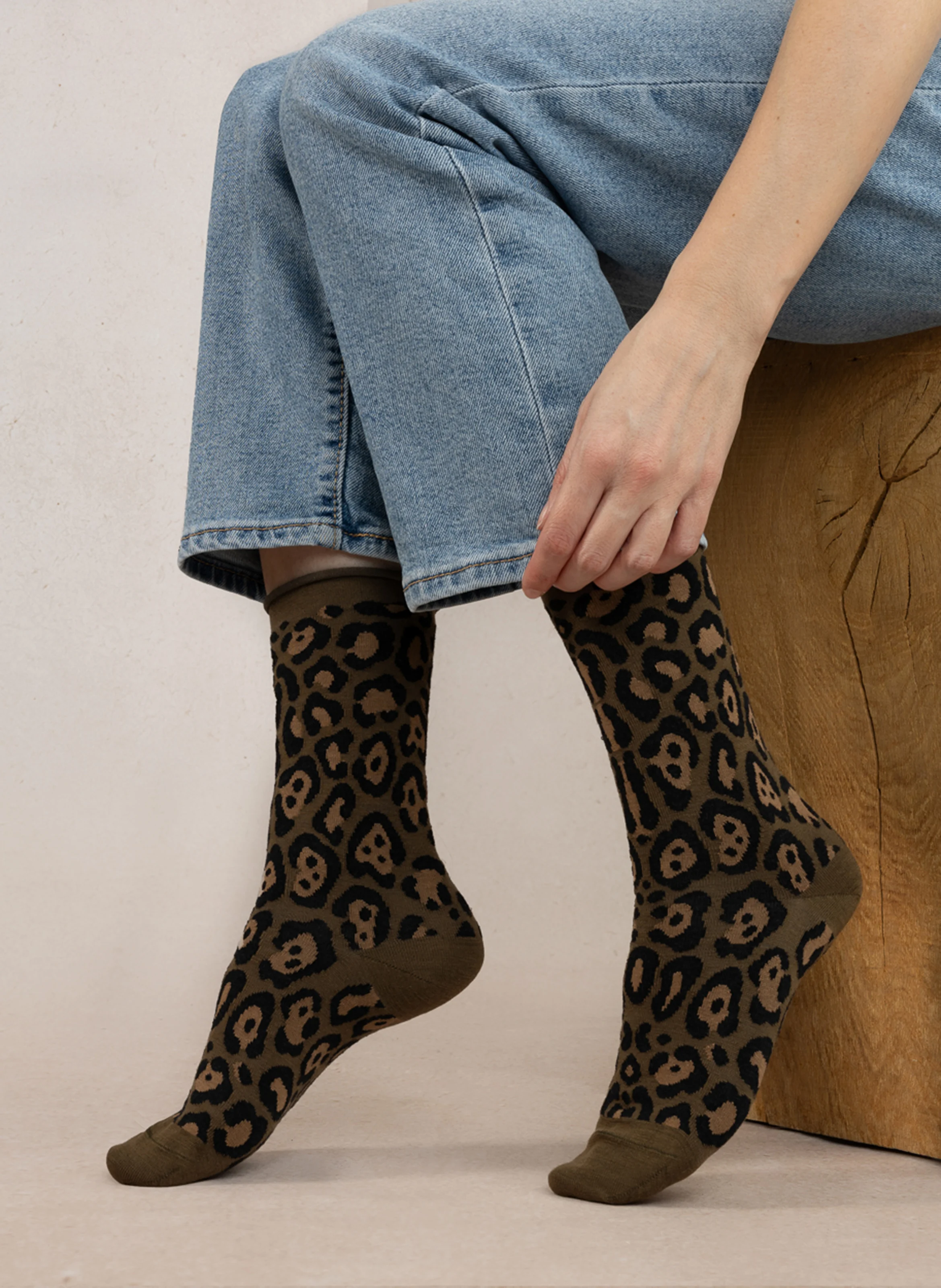 Chaussettes en laine mélangée| Kaki