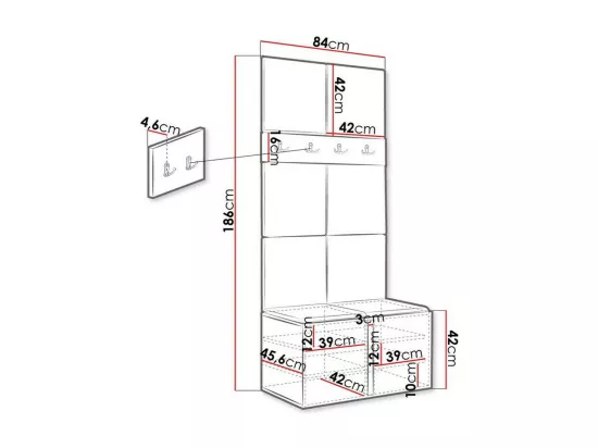 Meuble d'entrée Hartford 267, 186x84x46cm, Blanc, Faux cuir|Stratifié
