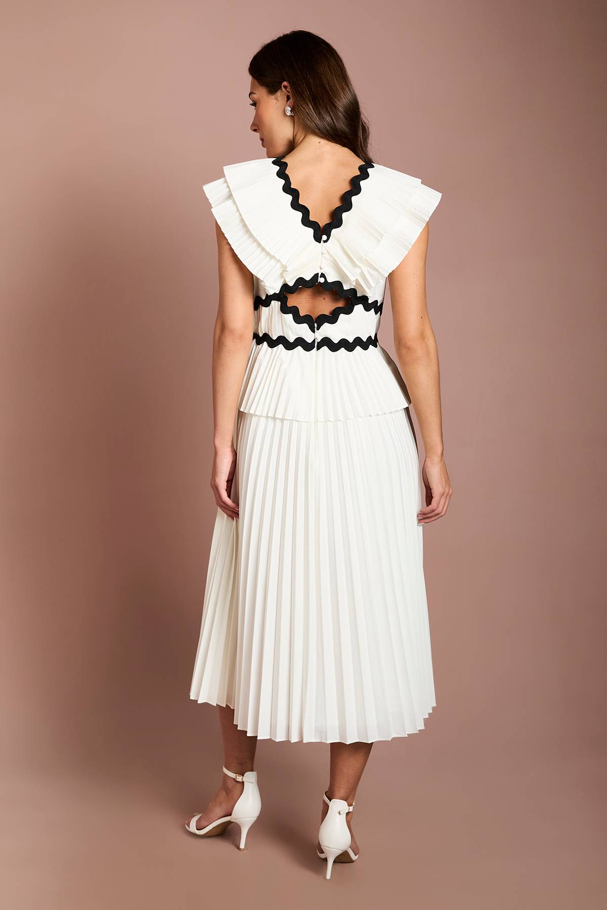 Coast Robe Midi En Coton Plissé Avec Détail Volant Aux Épaules