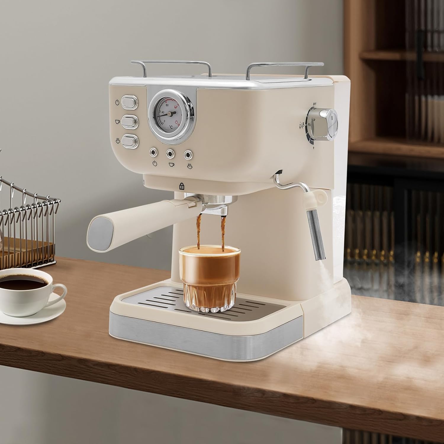 Espressomaschine 20 Bar, Espresso Siebträgermaschine Kaffeemaschine mit Milchaufschäumer 1,5L Mini-Espressomaschine für Mokka, Latte, Caramel Macchiato, Cappuccino