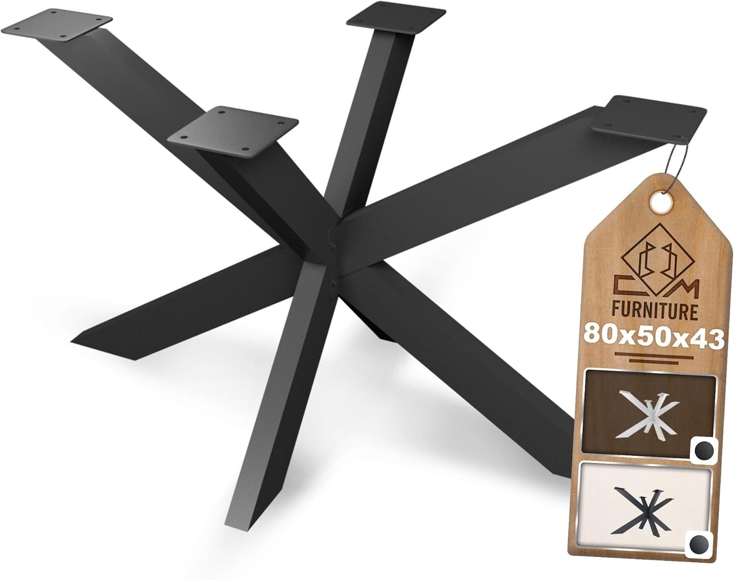 Spider Tischgestell I Stahl Pulverbeschichtet I Tischbeine für Esstisch Couchtisch I Tischkufen Tischfusse Möbelfüße aus Metall - H43 x B50 x L80 cm - Schwarz
