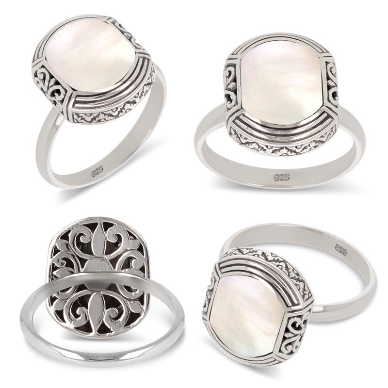 Bague Ethnique en Nacre Blanche et Argent 925 - Accessoire Bohème Chic pour Tous les Styles | Aden