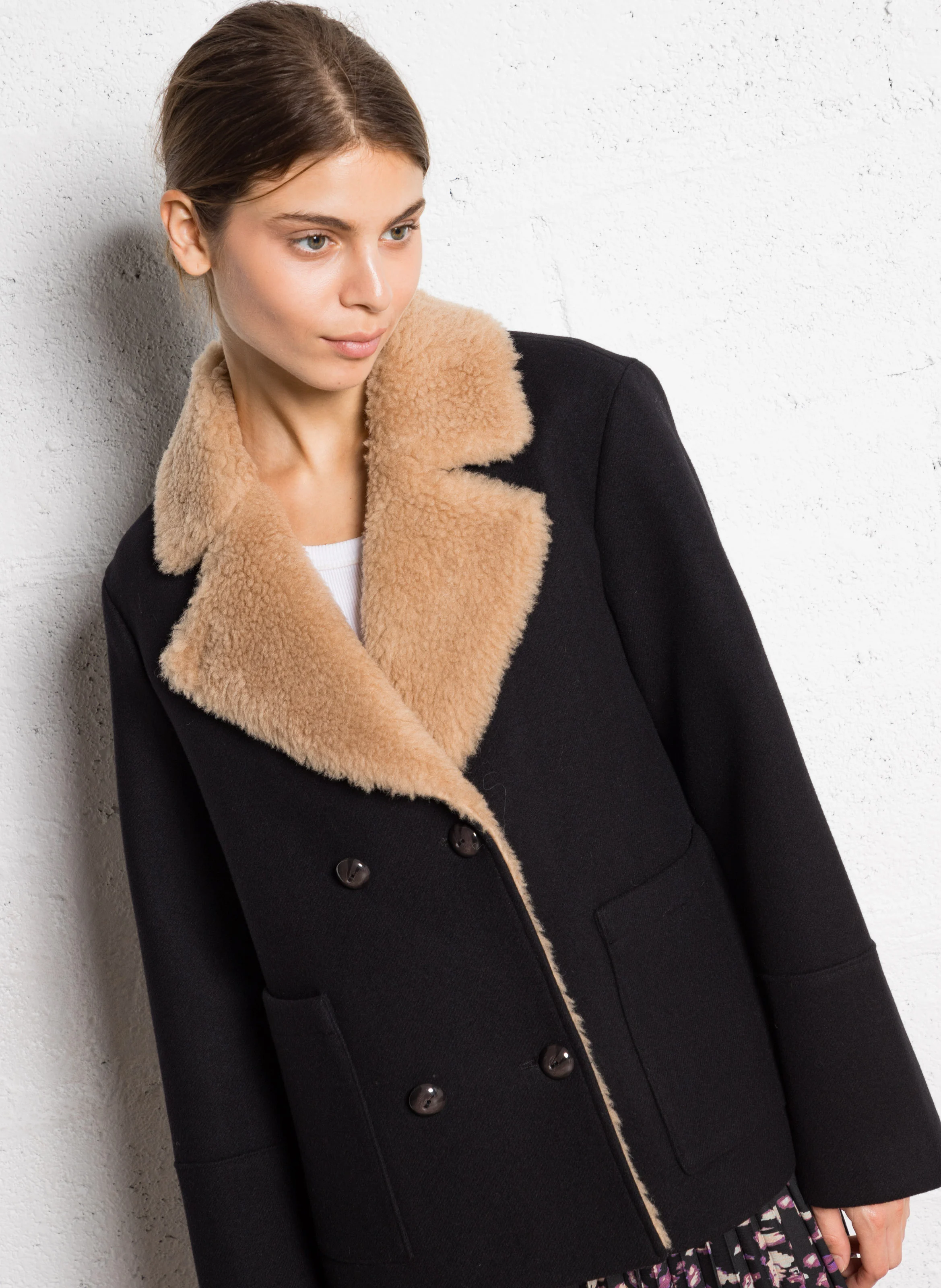 CHELANE - Manteau court en laine | Noir