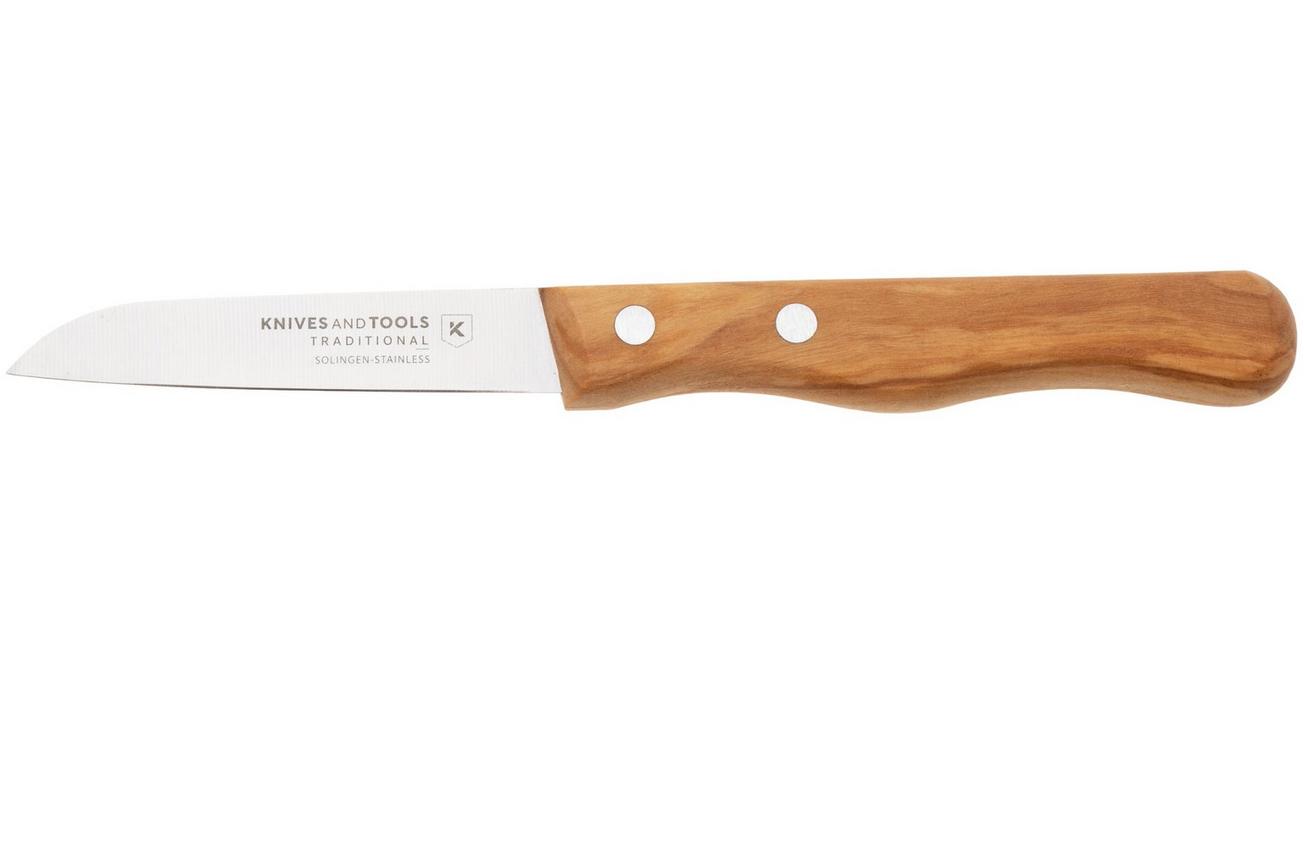 Knivesandtools Traditional Paring Knife, roestvast staal, olijfhout, schilmes
