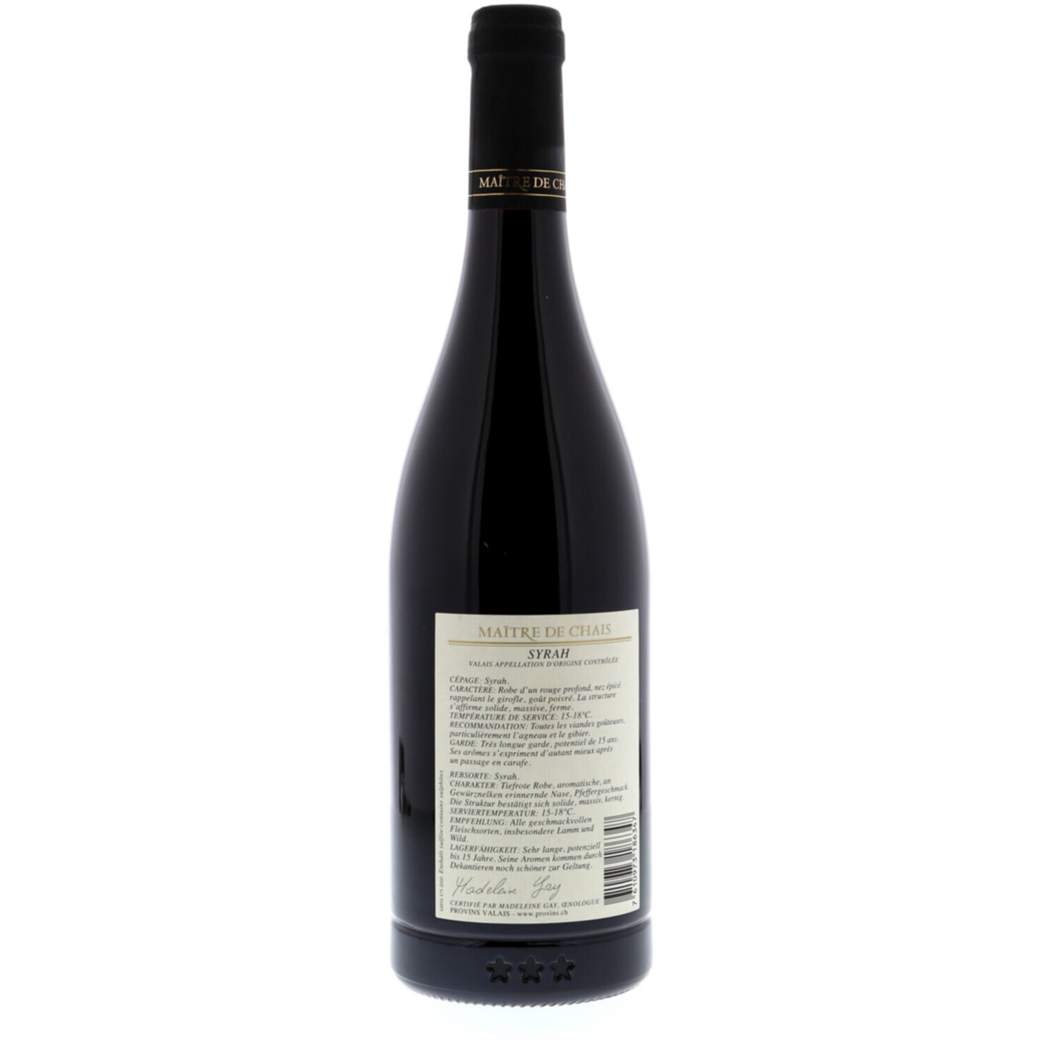 Valais AOC Syrah Maître de Chais Provins -75cl