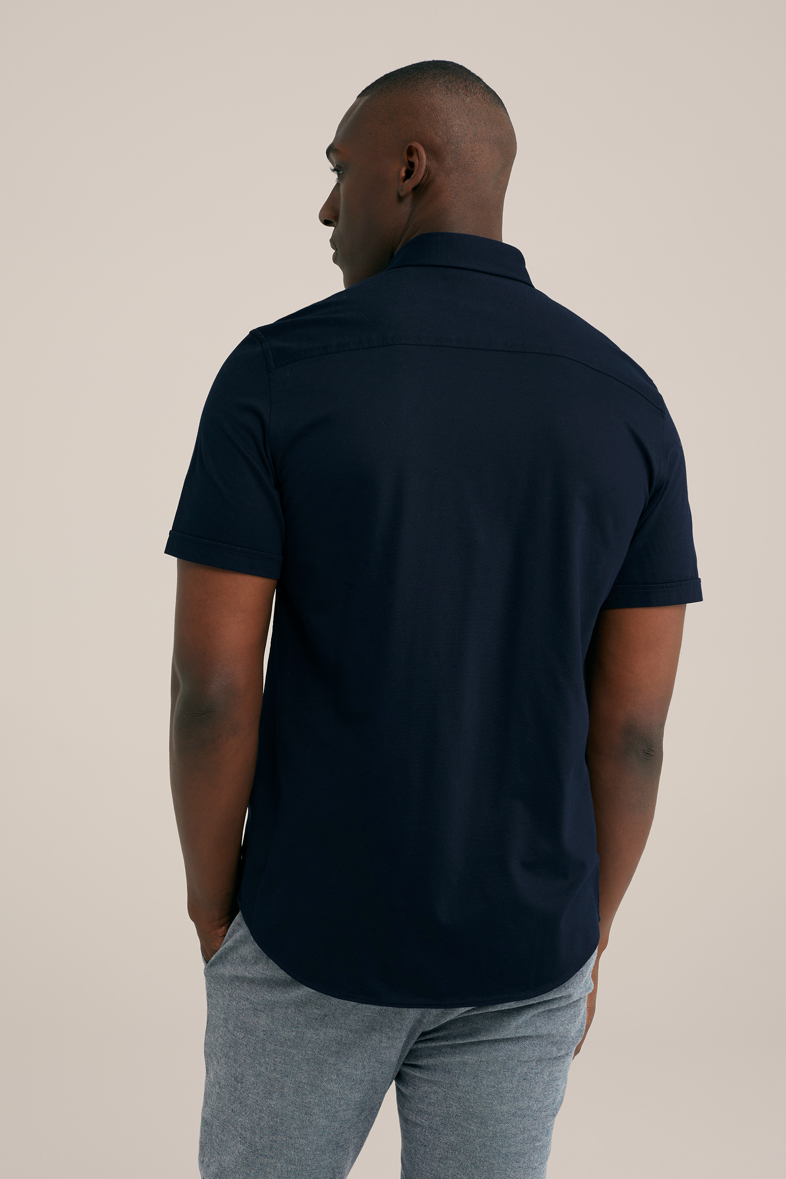 slim fit overhemd met stretch WE Fashion Donkerblauw