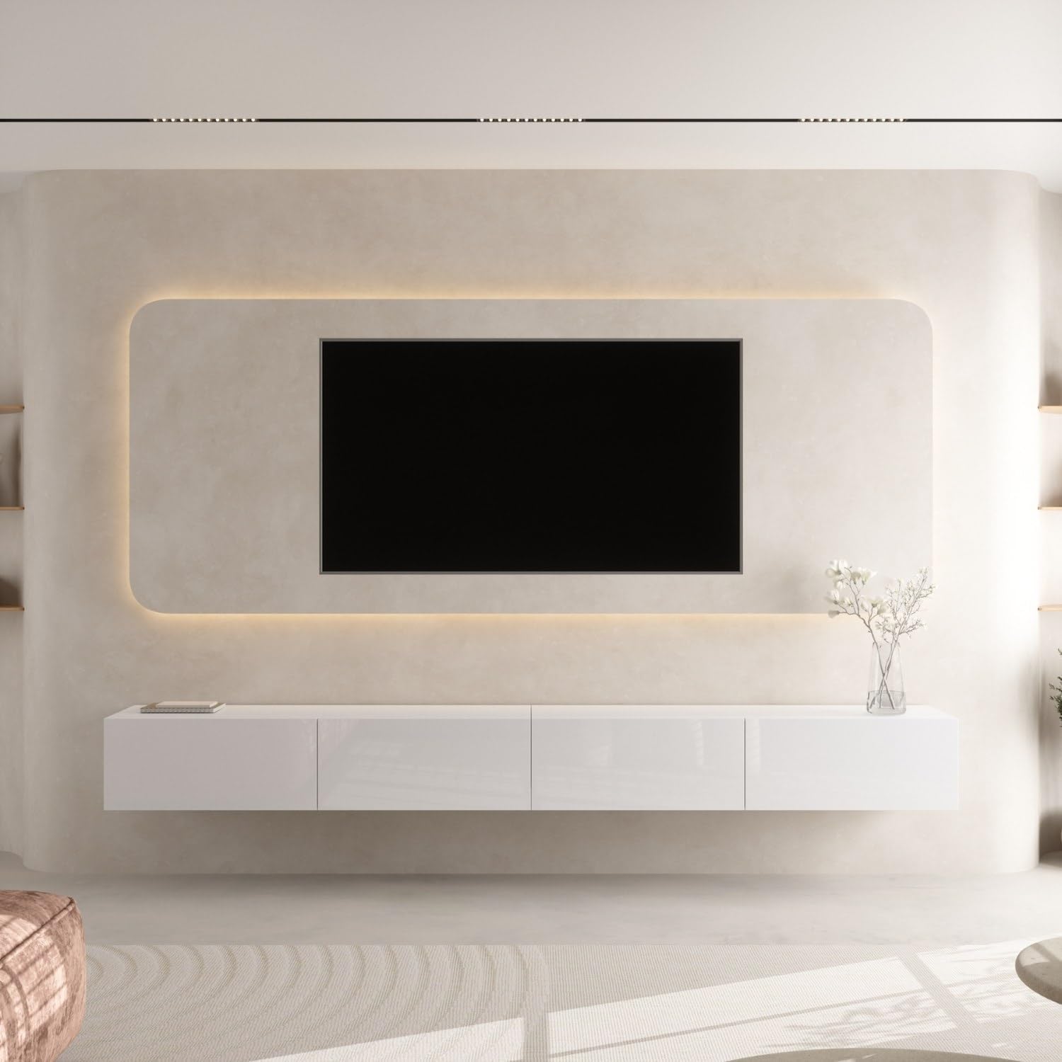 Planetmöbel West TV-Schrank, Fernsehtisch 280 cm lang, TV-Board hängend oder stehend, Fernsehschrank für Wohnzimmer, 2X TV Möbel 37,8 x 140 x 30 cm, weiß