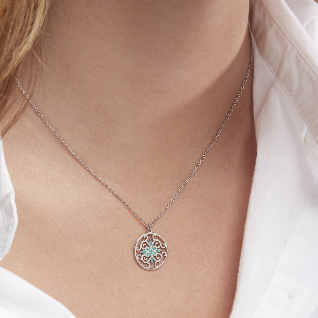 Collier Krysia Argent Blanc Email Turquoise