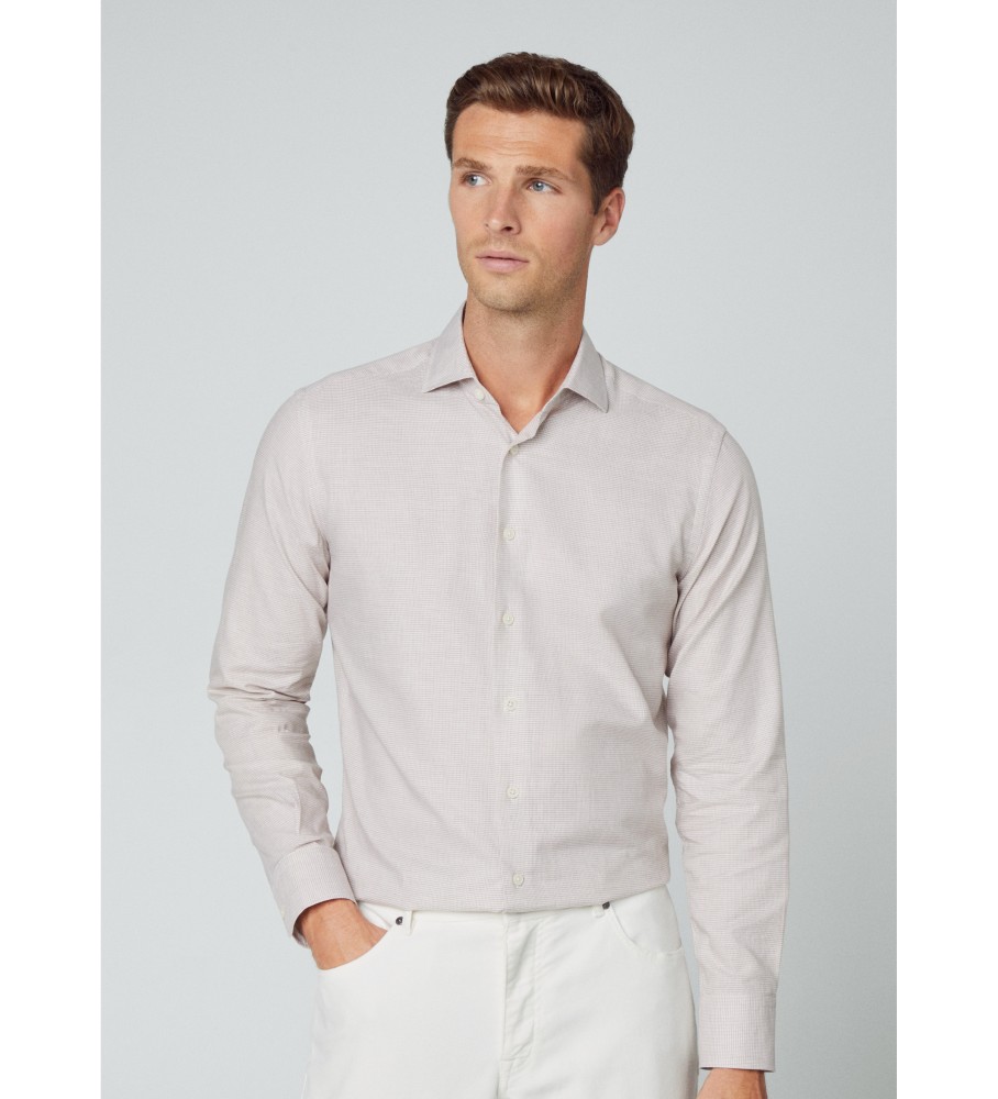Camisa Hackett Brushed Puppytooth taupe