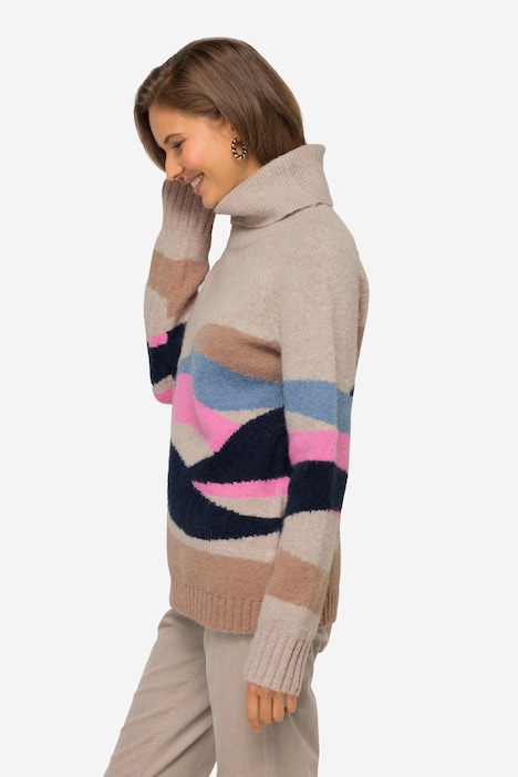 Pullover, Wellen-Muster, Rollkragen, Raglan-Langarm