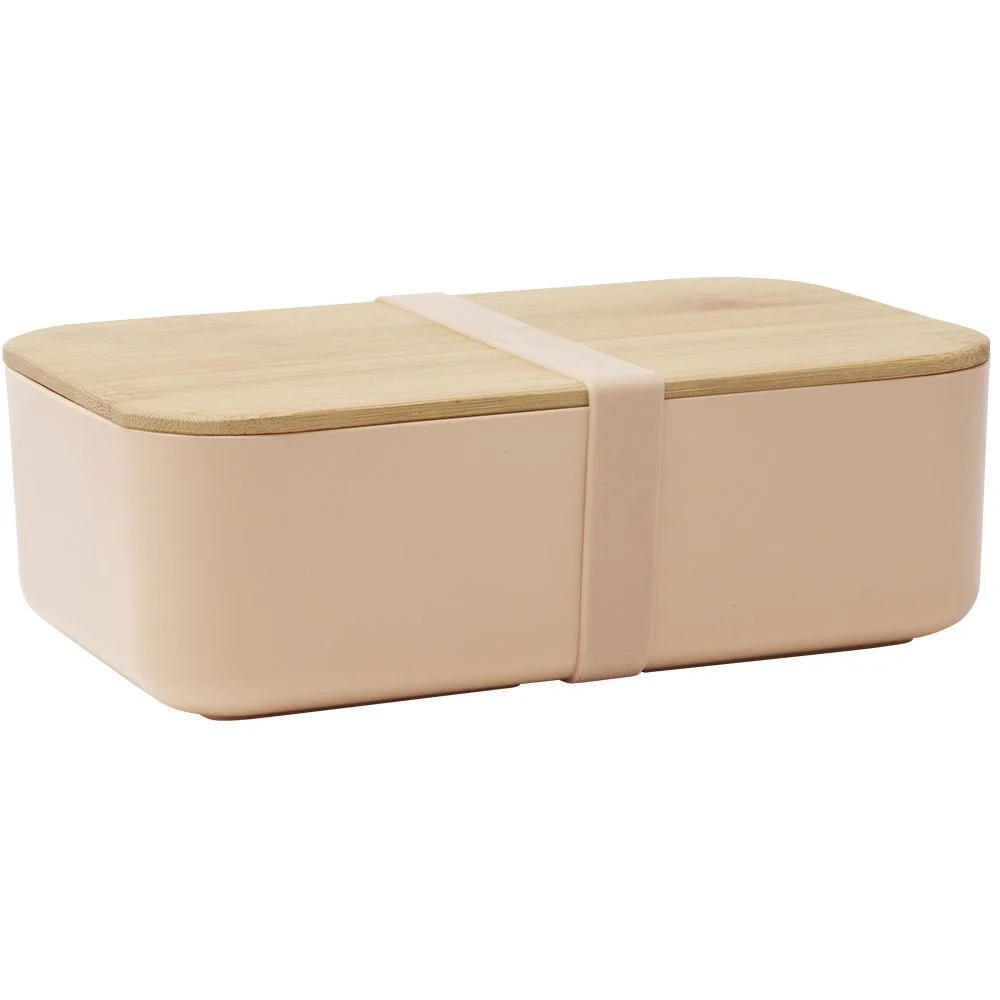 Lunchbox en plastique avec couvercle bambou +sangle silicone 900 ml
