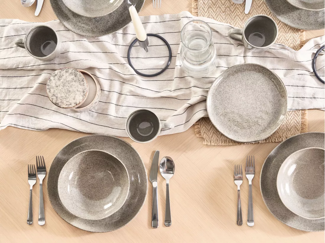 Set de 16 couverts de table COSTMARY Grès Gris