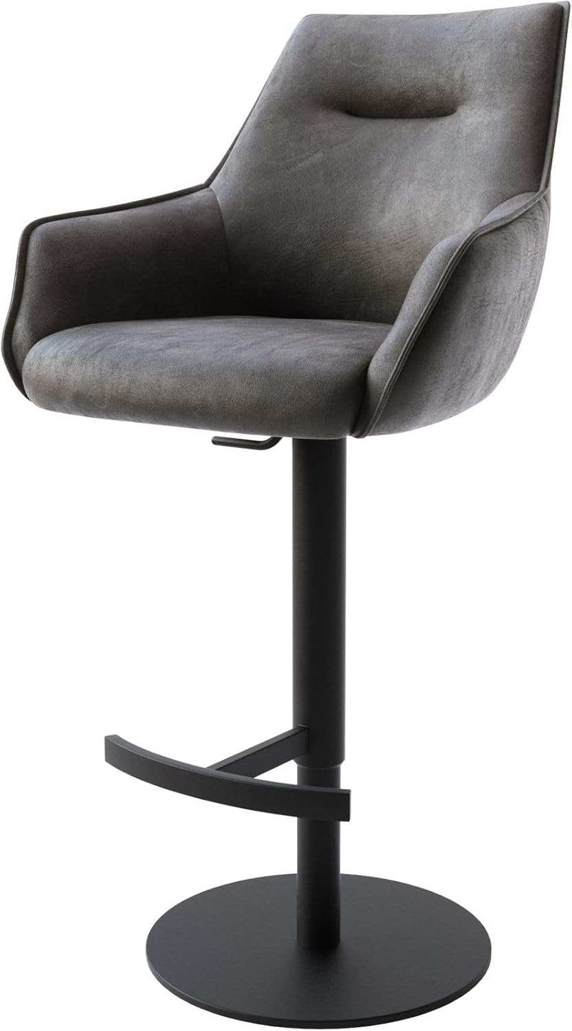 DELIFE Barstuhl Alja-Flex Drehfuß höhenverstellbar Metall Schwarz Mikrofaser Anthrazit Vintage drehbar Taschenfederkern