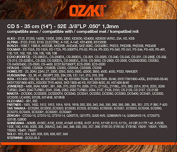 Lot de 2 chaines pour tronçonneuse Ozaki E52 1.3MM