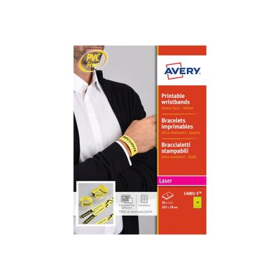 Avery - 50 bracelets indéchirables - 18 x 265 mm - jaune