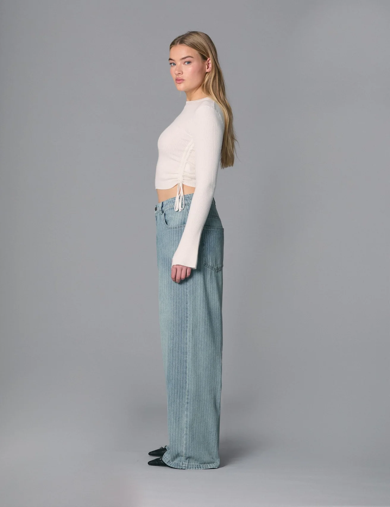 Jean wide leg taille basse bleu jean